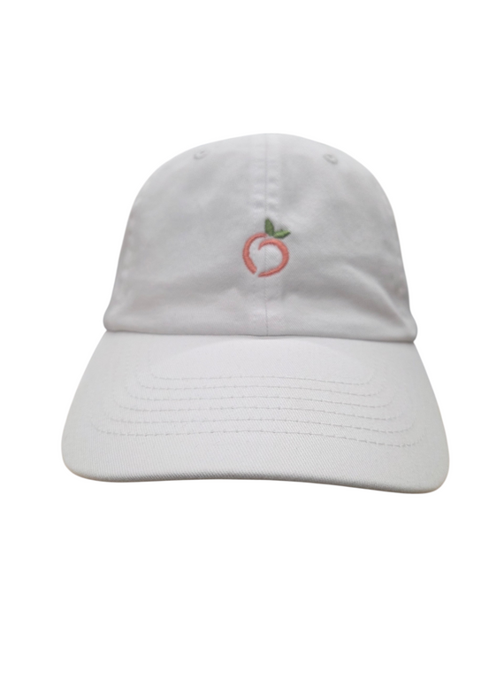White unstructured hat with Embroidered Peach