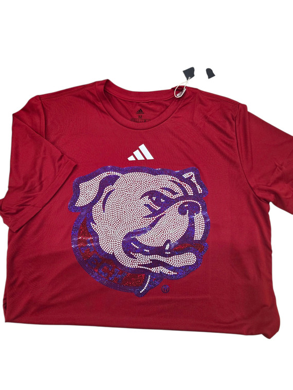 LA Tech red regular length performance shirt with spangle print.