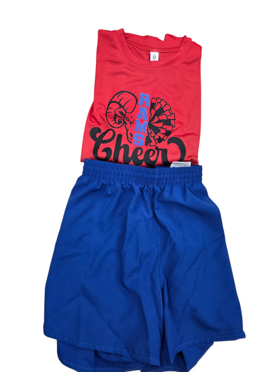 Red Performance tee with Rams and pom print
