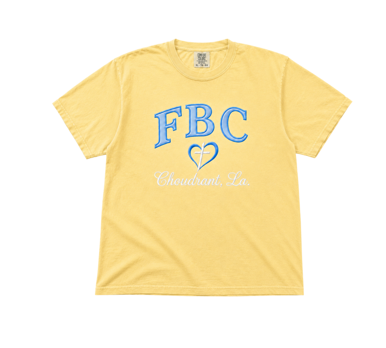Comfort Colors Butter yellow with FBC logo