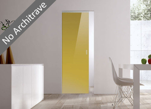 Syntesis® Flush Glass Pocket Door System Coloured YELLOW-GREEN (RAL 1027)