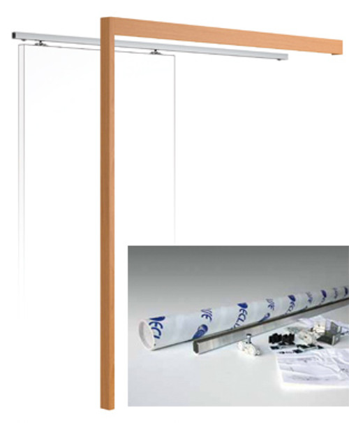 Wall mounted sliding door kit complete with MDF pelmet and real wood veneer doorpost.