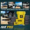 Infographic showing a universal spill kit for use in manufacturing, fueling docks, warehouses, and fleet maintenance.