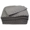 Stack of dimpled gray universal absorbent pads for industrial spill cleanup and maintenance.