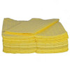 Stack of yellow dimpled absorbent pads for chemical spill containment and cleanup.