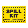 Yellow rectangular sign with a black diagonal striped border and bold "SPILL KIT" text in the center.