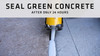 Infographic showing sealant application into a concrete joint with text stating green concrete can be sealed after 24 hours.