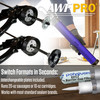 Infographic showing an AWF Pro blue caulking gun switching between formats for 20-oz sausages and 10-oz cartridges.