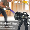 Infographic highlighting the ultra-smooth trigger and all-metal build on an AWF Pro blue caulking gun.