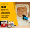 Infographic listing product usage for attics, crawlspaces, and cold storage. A lifestyle image shows a user applying spray foam to a wall cavity.