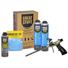 Contractor foam sealant kit includes 2 cans of window and door foam, 1 can of foam cleaner, 12 pairs of nitrile gloves, and an applicator gun.