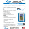 Product information sheet for self-adhering waterproof flashing. It describes the 20 mil rubberized asphalt tape used for window frames between 40 degrees and 120 degrees Fahrenheit. The sheet includes sections for advantages, installation sequences, storage instructions, and a visual example of a flashed window.