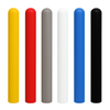 Six rounded top bollard covers displayed in yellow, red, gray, white, blue, and black color options