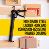 Infographic highlighting the high-grade steel ladder hook and corrosion-resistant powder coating on an AWF Pro caulking gun.