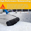 Infographic showing liquid waterproofing roller-applied to a surface. It protects against hydrostatic pressure and water vapor.