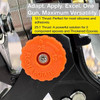 Close-up of the orange thrust control knob on an AWF Pro caulking gun, with text detailing 12:1 and 25:1 settings.