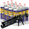 Kit includes 12 dual-component extended cure epoxy cartridges and one black dual-barrel dispensing gun