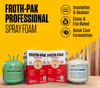 Infographic summary of professional spray foam features: Class-A fire rated, quick cure time, and dual insulation sealant use.