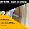 Infographic showing spray foam curing in 30 seconds, allowing for fast trimming during wall insulation projects.