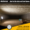 High-tack spray foam applied to the ceiling of a crawl space to show how it grips angles without sagging.