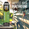 a can of Great Stuff Pro Pestblock foam sealant is shown outdoors near a spider web to demonstrate its use in sealing home penetrations against pests.