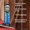 This graphic highlights the features of Great Stuff Pro Series Window and Door polyurethane foam sealant. Key benefits include the ability to expand and contract with weather, a formula that does not bow windows or doors, yellow-colored foam, and maximum durability for long-lasting performance.