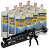 Kit includes 12 dual-component thickened epoxy adhesive cartridges and one black dual-barrel dispensing gun