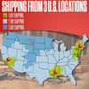 This map illustrates shipping transit times from 3 United States locations.

Regions highlighted in green indicate 1-day shipping.

Regions in light and medium blue indicate 2-day or 3-day shipping, respectively.