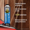 This graphic highlights the features of Great Stuff Pro Series Window and Door polyurethane foam sealant. Key benefits include the ability to expand and contract with weather, a formula that does not bow windows or doors, yellow-colored foam, and maximum durability for long-lasting performance.