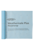 Roll of light blue weather barrier housewrap partially unrolled.