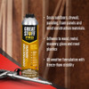 Infographic showing construction adhesive features. It seals subfloors, drywall, paneling, and foam panels. It adheres to wood, metal, masonry, glass, and most plastics with an all-weather formulation featuring freeze-thaw stability.