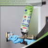 Infographic showing a contractor applying Enerfoam fire-blocking foam as a sealant around an electrical outlet box. Enerfoam can be used to seal cracks and voids or as an adhesive for most building substrates.