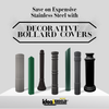 Infographic showing seven different decorative bollard covers in various colors, shapes, and architectural styles.