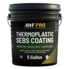 Five-gallon pail of commercial-grade white thermoplastic SEBS roof coating for a seamless, UV-resistant waterproof membrane.