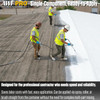 Infographic highlighting that the single-component roof coating is ready-to-apply for professional contractors, saving labor costs by allowing spray, roller, or brush application directly from the container without complex mixing.