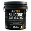 Five gallon pail of AWF PRO white silicone roof coating, a commercial grade, high-solids, low volatile organic compound sealant.