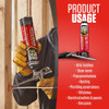 Infographic showing product usage locations for the foam sealant including attic hatches, dryer vents, pipe penetrations, ducting, plumbing penetrations, sill plates, electrical outlets and panels, and rim joists.