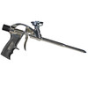 Silver spray foam gun with black ergonomic handle facing right against a white background.