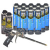 This kit includes 12 cans of Great Stuff Pro Series window and door foam sealant, 2 cans of foam cleaner, and 1 applicator gun.