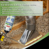 Infographic showing foam sealant being applied to an HVAC duct. It expands to fill gaps up to 3 inches and blocks drafts.