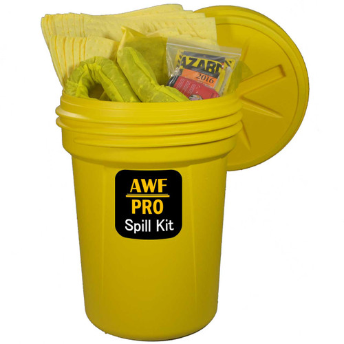 AWarehouseFull 30 Gallon Spill Kit complete with absorbents, goggles, gloves, guidebook and disposal bags.