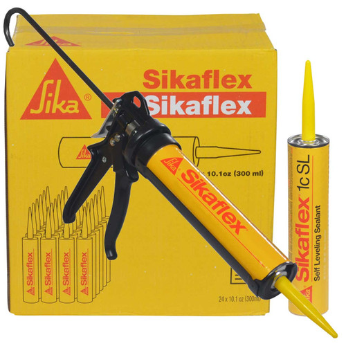 Sikaflex 1C SL Kit - Self Leveling, Polyurethane Sealant - Sikaflex 1CSL 10 oz. (Full or Half Case)-Limestone & AWF 2000 Heavy Duty Caulk Gun