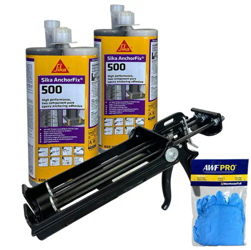 Epoxy Applicator Gun with 2 x AnchorFix 500 Epoxy Resin Kit, 20 oz 2 Component Tube + Static Mixer