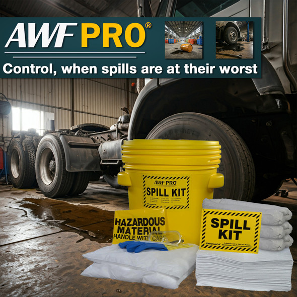 AWF PRO 20 Gallon Oil Only Spill Kit, 59 Pieces: 40 Heavy Duty Pads, 3 - 3"x4' Socks, 2 - 18"x18" Pillows, 14 Accessories AWF PRO 20 Gallon Oil Only Spill Kit, 59 Pieces: 40 Heavy Duty Pads, 3 - 3"x4' Socks, 2 - 18"x18" Pillows, 14 Accessories