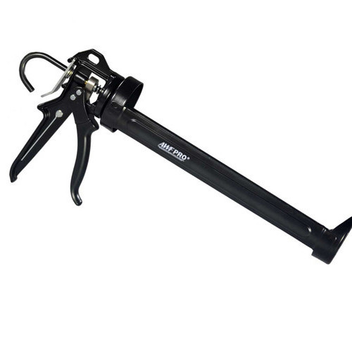 Black AWF Pro caulking gun with a smooth barrel and ladder hook angled upward against a white background.