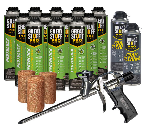 Great Stuff PRO Pestblock Foam Kit, Full Case with AWF PRO 1000 Foam Gun & 3 Rolls Copper Mesh Great Stuff PRO Pestblock Foam Kit, Full Case with AWF PRO 1000 Foam Gun & 3 Rolls Copper Mesh