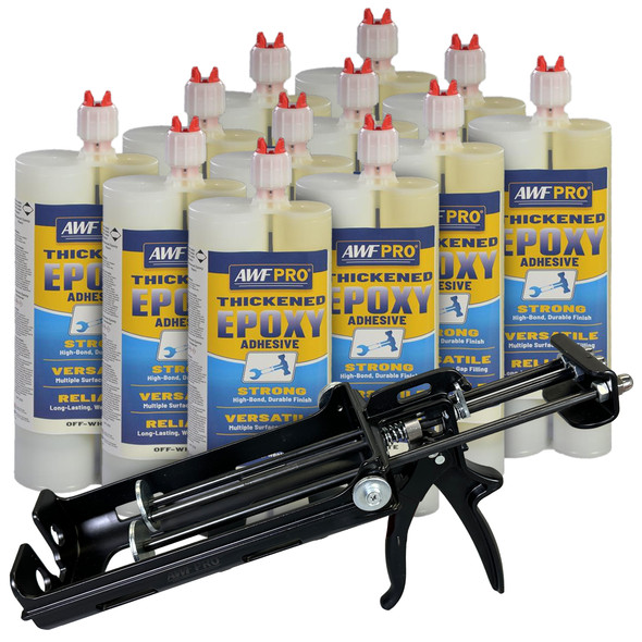 AWF PRO Two-Component Thickened Epoxy, 450mL and AWF PRO Dual Cartridge Manual Caulking Gun 25:1 Thrust AWF PRO Two-Component Thickened Epoxy, 450mL and AWF PRO Dual Cartridge Manual Caulking Gun 25:1 Thrust