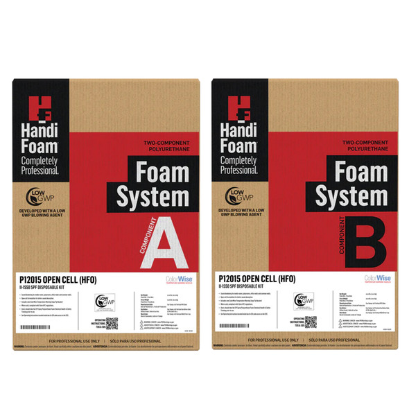Two component polyurethane open cell foam system boxes labeled as Component A and Component B.
