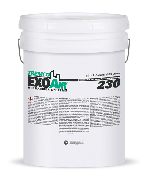 Tremco ExoAir 230 5 Gallon Fluid-Applied Air Barrier Membrane – Vapor Permeable Waterproof Exterior Wall Air & Weather Barrier