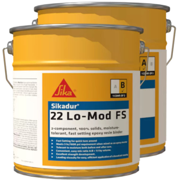 Two yellow metal pails of a two-component epoxy resin binder including Part A and Part B.